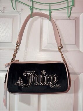 Juicy Couture Black Velvet Mini Bag with Pale Pink Trim